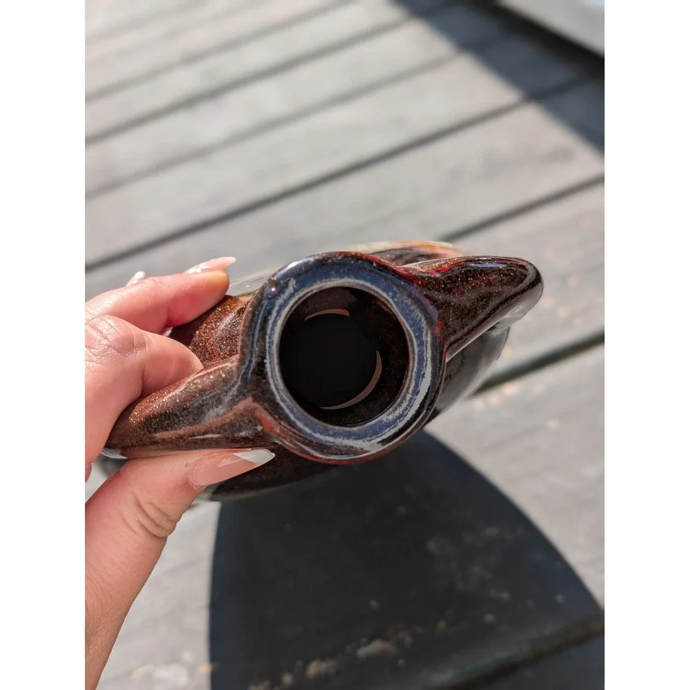 Vintage Ceramic Vase Medium Blue Brown Excellent Drip Glaze Amphora Decor